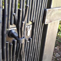 grille, porte, poignée, fer forgé